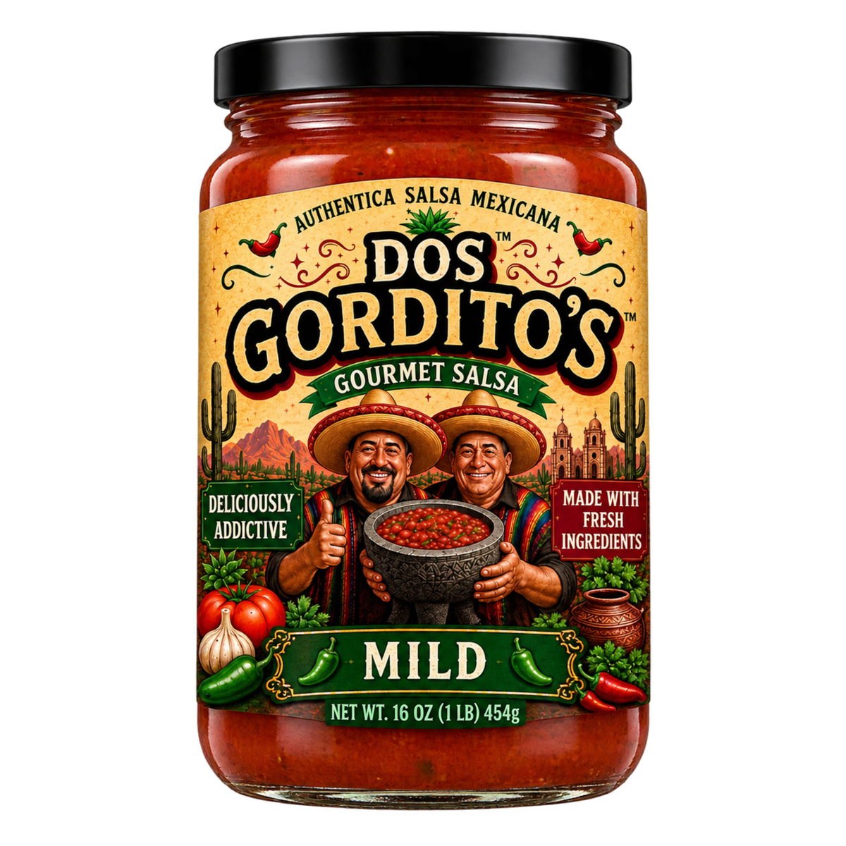 Dos Gordito's Gourmet Mild Salsa – 16 oz | Authentic Mexican Salsa