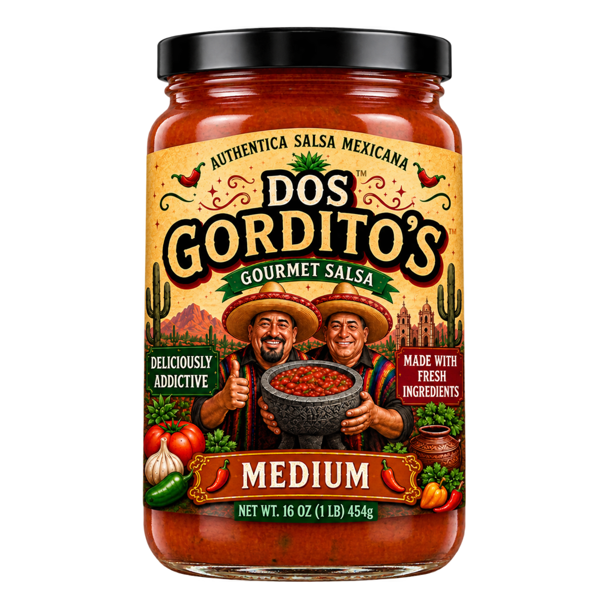 Dos Gordito's Gourmet Medium Salsa – 16 oz | Authentic Mexican Salsa