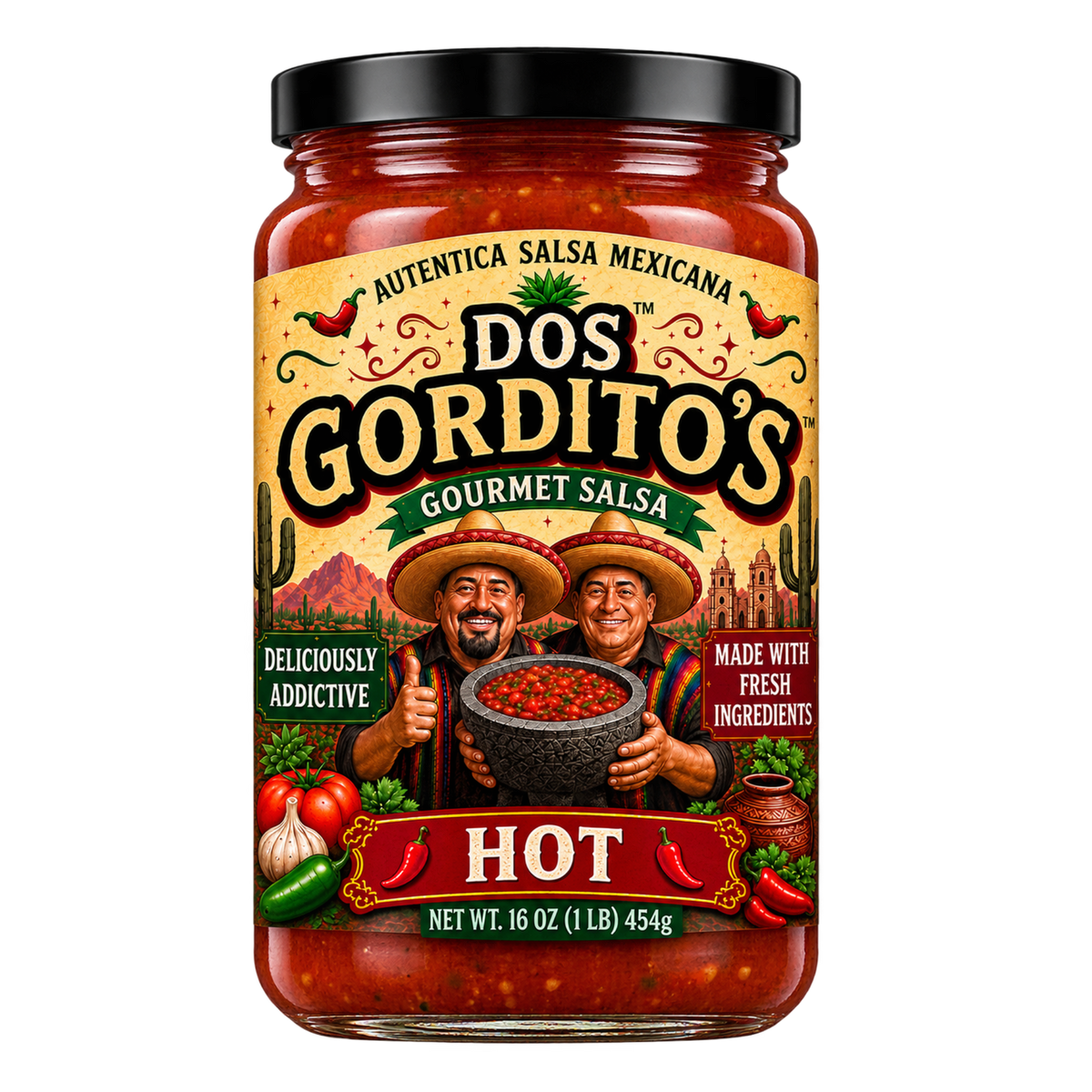 Dos Gordito's Gourmet Hot Salsa – 16 oz | Authentic Mexican Salsa