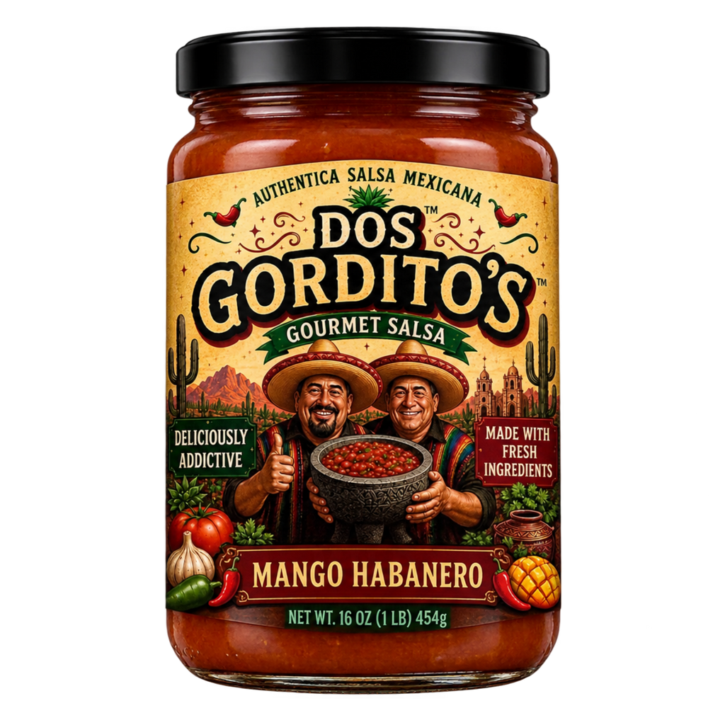 Mango Habanero Salsa, Dos Gordito's Gourmet Salsa, Sweet & Spicy Authentic Mexican Style Salsa, 16 oz Jar